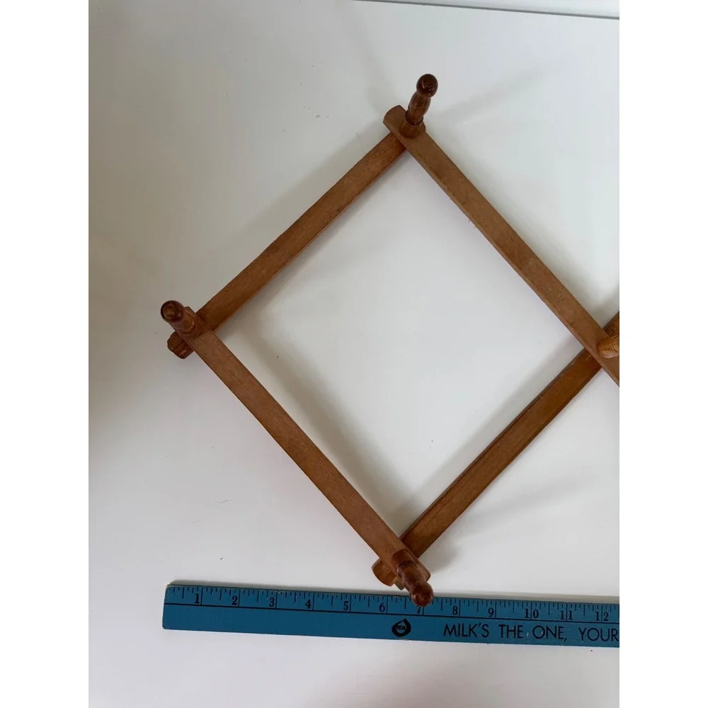 Vintage Wood Accordion Wall Rack Expandable 10 Peg Hat Coat Mug Rack Brown
